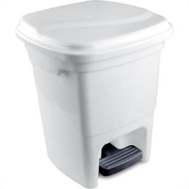Imagem de Lixeira Plasvale Com Pedal 15L Branca Quadrada