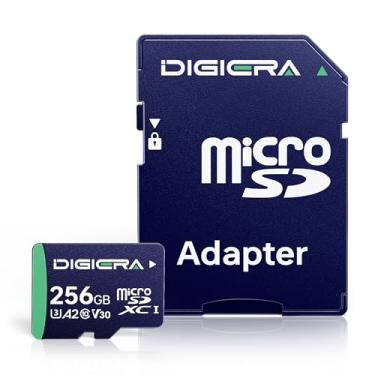 Imagem de DIGIERA Cartão de memória CT100 microSDXC UHS-I de 256 GB com adaptador - até 100 MB/s, C10, U3, V30, 4K UHD, A2, cartão micro SD para smartphones, tablets, câmeras, consoles de jogos e drones (pacote