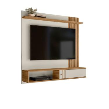 Imagem de Painel Suspenso para TV até 55" Milao 136cm Cor Off White e Nature - Peternella