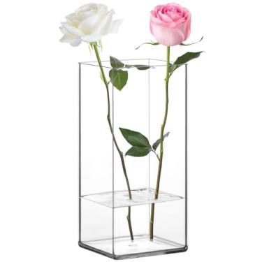 Imagem de Suream Vaso de acrílico quadrado, vaso de flores transparente retangular para decoração de casamento de centro de mesa, 12,7 cm L x 25,4 cm A (12 x 25 cm) - inquebrável