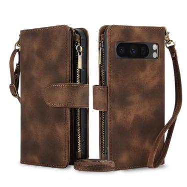 Imagem de Capa de celular tipo carteira transversal de couro para Google Pixel 8PRO com fecho magnético slots para vários cartões Google Pixel 7/6A/8 alça ajustável, disponível em preto e marrom (para Google