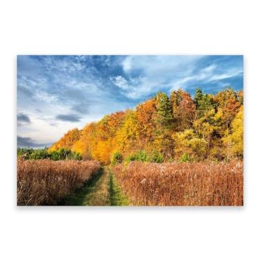 Imagem de Decoração de arte de parede de floresta - Impressões em tela de cenário de outono - Árvores de outono 2 - Arte de impressão em tela grande - Imagens de decoração para sala de estar 70 x 105 cm (27,6 x