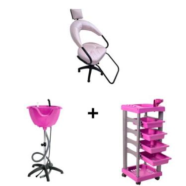 Imagem de Kit Lavatório Portátil Salão Rosa +Carrinho+Cadeira Futurama - HENVIFE