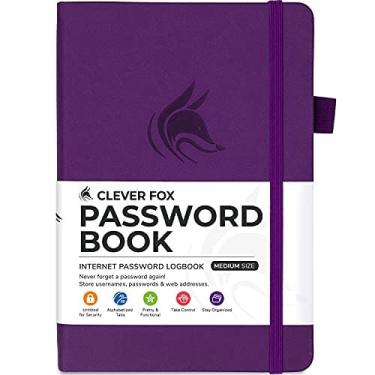 Imagem de Clever Fox Password Book com abas. Diário de Bordo do Organizador de Endereços e Senhas da Internet com guias alfabéticas. Notebook de Diário do Passw