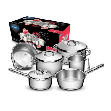 Imagem de Jogo De Panelas Tramontina Solar Em Aço Inox Com Fundo Triplo E Tampas De Inox 6 Peças Tramontina