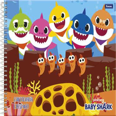 Imagem de Caderno Cartografia Baby Shark 96 Folhas 27,5 x 20 cm Foroni Capa Dura