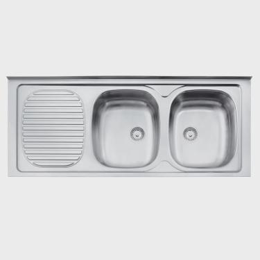 Imagem de Pia de Apoio Tramontina Stratta 2C 34 dx em Aço Inox 120 x 50 cm com 2 Cubas