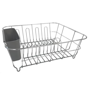 Imagem de Escorredor de louça e suporte de talheres com 2 peças Escorredor de pratos compacto com revestimento emborrachado Organizador de cozinha que economiza espaço para pratos, copos, tigelas e