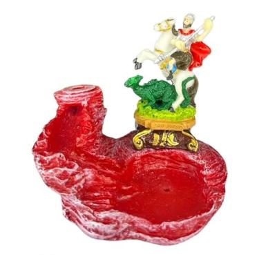 Imagem de Meta Atacado, Incensário Cascata Católico em Resina - Escolha o seu Santo Cor:São Jorge Vermelho 10 cm