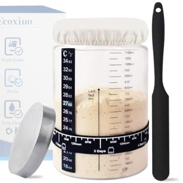 Imagem de Ecoxiuo Kit Para Iniciantes Em Fermento Natural - Pote De Vidro Grosso 40 Oz Natural, Recipiente Massa Fermentada Assar Pão, Inclui Guia, Presente Perfeito Pão Padeiros Caseiros (1 Pacote)
