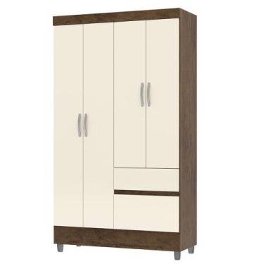 Imagem de Guarda Roupa Solteiro 102cm Com 4 Portas Ideal Imbuia/Champanhe - Vila