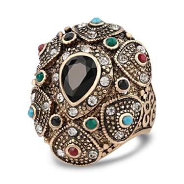 Imagem de THJEW Anel grande e exagerado com várias pedras, retrô, ouro 14 K, grande, coquetel, festa, peru, afirmação, cristal grosso, para mulheres e meninas, Dourado, Zircônia cúbica