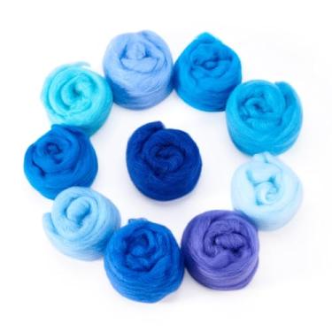 Imagem de Spritewelry Lã de feltragem de agulha azul 50 g, 10 cores, multicolorida, macia, a granel, para artesanato faça você mesmo, suprimentos de fiação manual