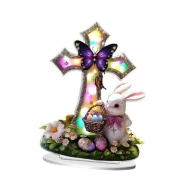 Imagem de WeiLaiKeQi Coelhinho da páscoa ornamento decoração de mesa com base suporte dos desenhos animados 2d plana acrílico cruz decoração para presentes tema festa, Style B