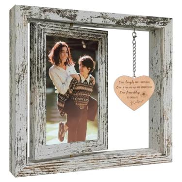 Imagem de Porta-retrato da amizade – presente para melhor amiga para mulheres – Moldura de madeira 10 x 15 cm comporta 2 fotos – Design vintage giratório com vidro verdadeiro – Citação "Our Friendship is