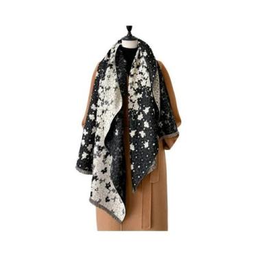 Imagem de Lenço De Pashmina Engrossado Floral De Dois Lados Feminino Xale De Cax