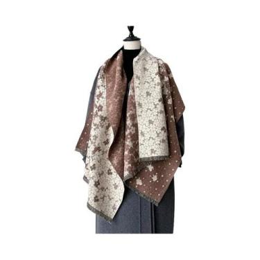 Imagem de Lenço De Pashmina Engrossado Floral De Dois Lados Feminino Xale De Cax