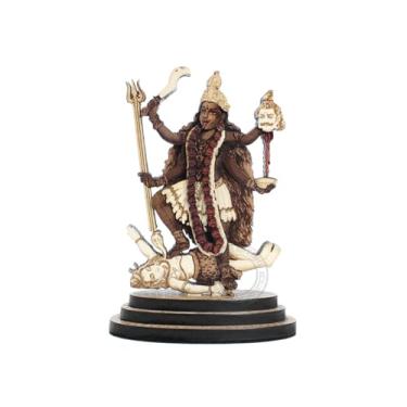 Imagem de PLEASANTINO - Estátua esculpida em madeira Maa Kaali de 10 cm em madeiras duras exóticas - Ídolo da deusa hindu Kaali Maa de madeira feita à mão em várias camadas para painel de carro, casa,