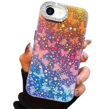Imagem de I-MGAE-IN-AR Capa compacta para iPhone 16e design de borboleta, moldura de proteção de lente de câmera de diamante 3D, capa protetora de TPU macio e macio à prova de choque para mulheres meninas