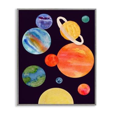 Imagem de Stupell Industries Planetas em aquarela em arte giclée emoldurada em cinza preto, design por Corinne Rose Designs, 28 x 35 cm