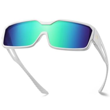 Imagem de DUCO Óculos de sol esportivos com ajuste polarizado para homens e mulheres, óculos de sol para ciclismo e pesca DC8868, Armação branca, lente verde Revo