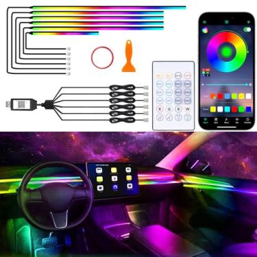 Imagem de Luzes interiores de acrílico para carro, kit de iluminação ambiente para carro Dreamcolor 6 em 1 com aplicativo sem fio/controle remoto/botão, acessórios de iluminação interna de carro USB com modo de