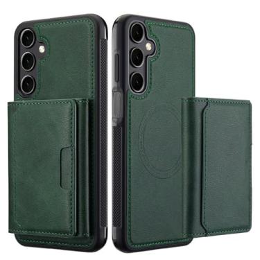 Imagem de HJZSZX Capa de couro tipo carteira com suporte para carregamento sem fio magnético Samsung S23 Ultra (para Samsung S23 Ultra/verde)