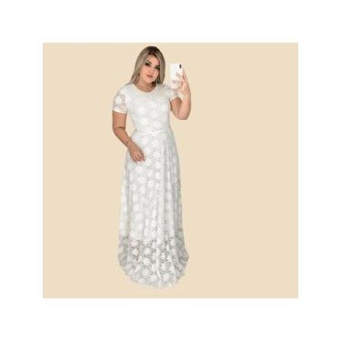 Imagem de Vestido Longo Renda Acinturado Mangas Curta Moda Evangélica - KOPYTTA,