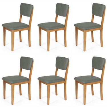Imagem de Conjunto 6 Cadeiras De Jantar Estofada Em Madeira Maciça Ella Cinza