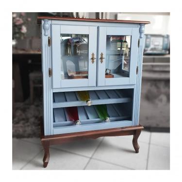 Imagem de Adega Baixa Antique Com 2 Portas De Madeira Luiz Xv Azul Bebê