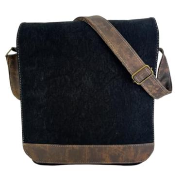 Imagem de Bolsa Transversal Em Lona Grossa Resistente Detalhes Em Couro Sintético Ideal Para o Dia a Dia Trabalhar Estudar Faculdade (Preto)