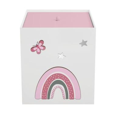 Imagem de Lixeira Kit Higiene MDF com Tampa Quarto Bebê Arco Íris - Neném na Nuv