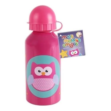 Imagem de Garrafinha Infantil Squeeze 400ml Alumínio – Meus Melhores Amigos, Coruja Rosa, Tampa Antivazamento com Canudo, Leve e Resistente, Ideal para Escola e Passeios