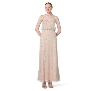 Imagem de Adrianna Papell Vestido feminino longo com contas, Prata/nude., 38