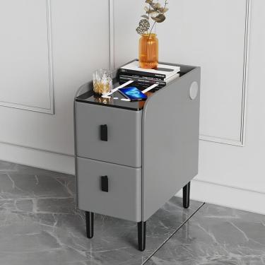 Imagem de Mesa de cabeceira inteligente, mesa de cabana de carregamento ， Stand noturno com 2 gavetas, mesa de cabeceira esbelta ， mesa final com armazenamento para quarto, cinza claro, 30cm/11,8in