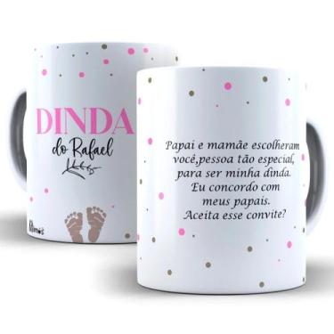 Imagem de Caneca Convite Padrinhos De Batismo Dinda e Dindo Personalizada Com No