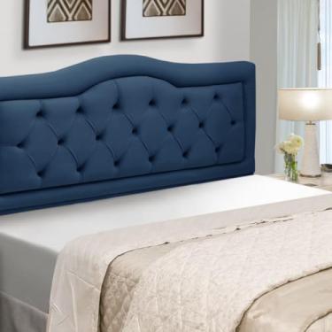Imagem de Cabeceira Casal Estofada Madeira Eucalipto Belinha Veludo (Azul)
