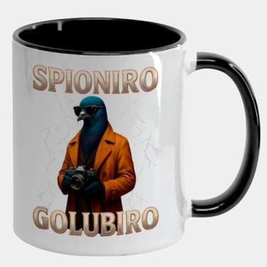 Imagem de Caneca Branca com Alça e Interna Preta 325ml - Italian Brainrot Spioniro Golubiro Spy Pigeon