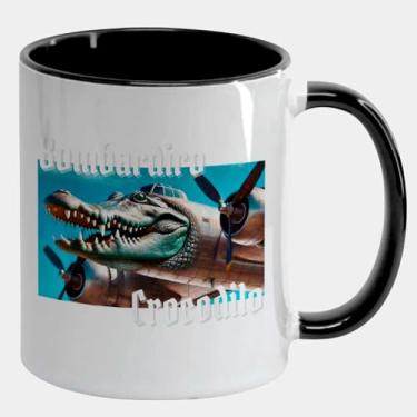 Imagem de Caneca Branca com Alça e Interna Preta 325ml - Bombardiro Bombardino Crocodilo Brainrot Meme 2