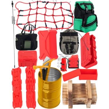 Imagem de hopsupRC Crawler Car Decoration for 1/10 Trx4 Trx6 Axia1 SCX10 Redcat,Mini Luggage Net/Simulation Package,Luggage,Wood Box,Shovel,Fuel Tanks,Recovery Board, Toolbox,Antennas,Fire Extinguisher,Yellow