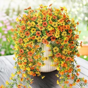 Imagem de Plantas artificiais artificiais para decoração ao ar livre, 2 peças externas falsas mães violetas com eucalipto, resistentes a UV, margaridas realistas, vinhas à direita para decoração de varanda