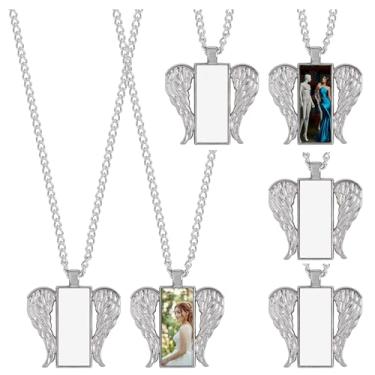 Imagem de Framendino, Pacote com 6 colares de sublimação asas de anjo em branco com corrente para fazer você mesmo