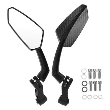 Imagem de ACROPIX Espelhos retrovisores de motocicleta M8/M10 espelhos laterais de extremidade de barra de montagem ajustável padrão de fibra de carbono preto formato prismático plástico preto
