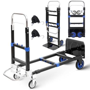 Imagem de ZROECWT Carrinho De Mão Dobrável 3 Em 1 Atualizado, Capacidade Para 600 Libras, Conversível Serviços Pesados Com Alça Retrátil E 4 Rodas Borracha, Mudança Casa, Escritório, Armazém (Azul)