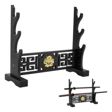 Imagem de PH PandaHall Suporte de espada, suporte de exibição Katana de madeira de 3 andares, suporte de espada samurai japonês, suporte para exibição com dragão prateado para sabre de luz Katana Wakizashi