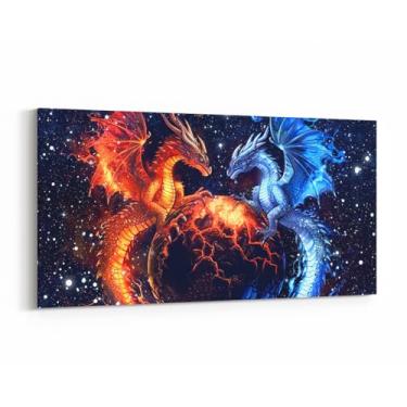 Imagem de Feelyou Arte de parede grande Dragon Monster para sala de estar quarto galáxia dragão misterioso escritório decoração de parede arte de parede para decoração de casa pintura de parede azul vermelho 48