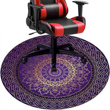 Imagem de Tapete de cadeira de mesa mandala, textura estilo mandala, tapete de cadeira de mesa para piso de madeira de escritório em casa, protetor de piso de pilha baixa, redondo 119 cm