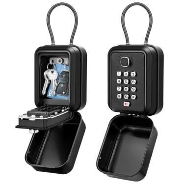 Imagem de HUANLANG SAFEKey Box com código, cofre de chave com cabo removível, caixas de bloqueio à prova d'água ao ar livre para chaves externas caixa de bloqueio de teclado de 12 dígitos para casa, corretores
