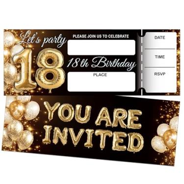 Imagem de Let's Party Convites de aniversário, convites de festa de 18 anos para mulheres e homens, 20 convites com 20 envelopes, decorações de suprimentos de lembrancinhas de glitter em ouro preto (3 × 8