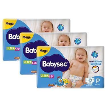 Imagem de Kit 3 Fraldas Babysec Galinha Pintadinha Ultrasec Mega Tamanho P 42 unidades cada